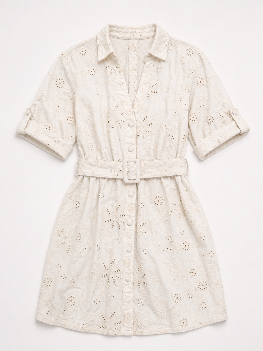 Solitaire Ivory Embroidered Eyelet Mini Dress